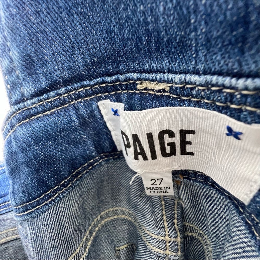 PAIGE Faded Blue Distressed Denim Overalls - Picture 8 of 8